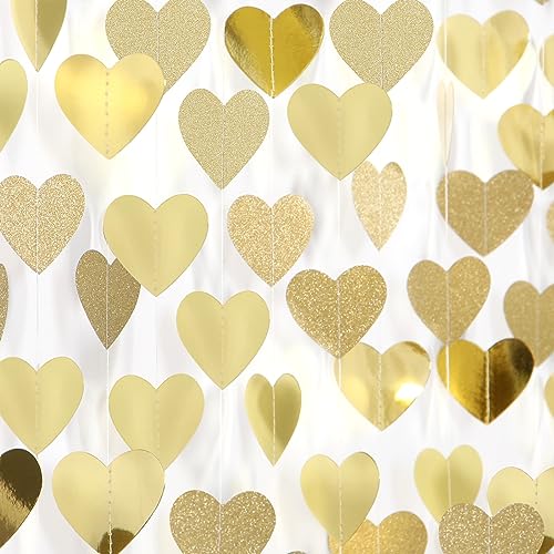 Glitter Champagne-Gold Engagement Party-Decorations Heart-Garland - 52ft Hanging Streamers Banner,Anniversary Wedding Bachelorette Bridal Shower Birthday Christmas housewarming Backdrop Decor Burgleda - color: Glitter Champagne Gold Heart