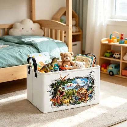 Rectangle Foldable Storage Basket Handles For Home, Dinosaur - color: REC-Dinosaur