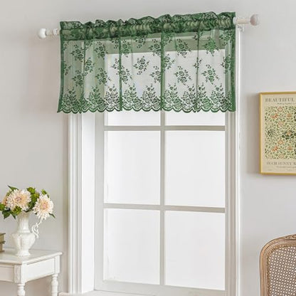 Kotile Emerald Green Sheer Valance for Kitchen Window W52xL18 Inch 1 Panel - color: Embrald Green