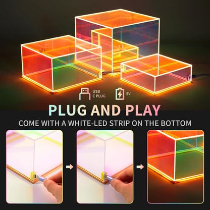 3Pcs Iridescent Acrylic Display Riser with LED light - color: Iridescent-LED light-3pcs
