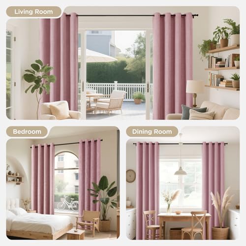 Joydeco Blackout Curtains 84 Inches Long 2 Panels Burg, Room Darkening Curtains for Bedroom, 100% Black Out Textured Thermal Drapes Privacy Protection 2 Panels Set(W52 x L84 Inch, Pink) - color: Light Pink, size: 52"W x 84"L (Pack of 2)