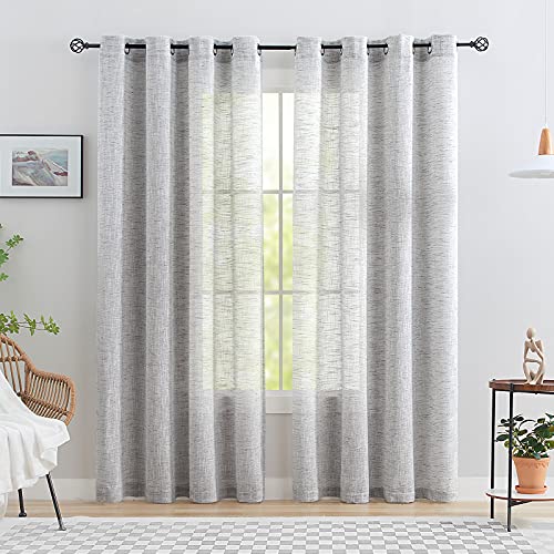 Grey Semi Sheer Linen Curtains for Living Room 52x84"Textured Window Panels - color: Soft Grey - Grommet Top, size: 52"W x 84"L (Pack of 2)