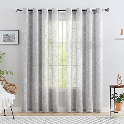 Grey Semi Sheer Linen Curtains for Living Room 52x84"Textured Window Panels - color: Soft Grey - Grommet Top, size: 52"W x 84"L (Pack of 2)