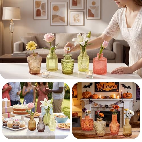 Glass Bud Vases in Bulk Small Mini Colorful Colored Vase for Flowers 17pc - color: Orange and Yellow