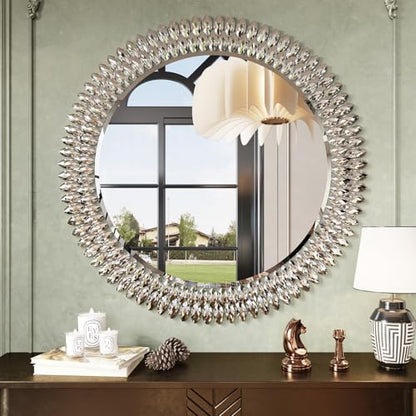 Kelly Miller 36" Jeweled Luxury Round Decorative Wall Mirror - size: 36"L x 36"W