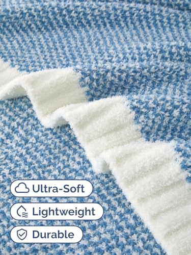 Heathered Blue Throw Blanket - Double Sided Cozy Knitted Blanket - 50x60 - color: 02 - Heathered Blue
