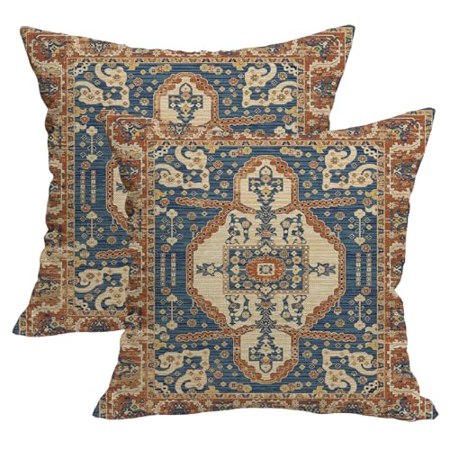 Blue Orange Western Ethnic Boho Throw Pillow Covers 20x20 Set of 2 - color: Blue Orange 1, size: 20" x 20" (Pack of 2)