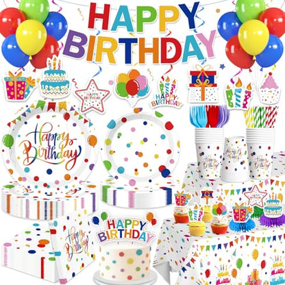 Xynic 214 Pcs Colorful Birthday Decorations Girl Tableware Set, Serves 25