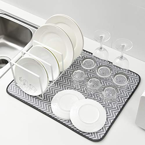 Dish Drying Mat for Kitchen Counter,Machine Washable Matt (Grey,Ripple - color: Ripple 2P 19.6*16.1