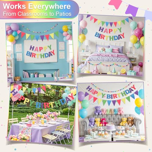 Pre-Strung Felt Happy Birthday Banner Pastel Garland Set - color: Macaron