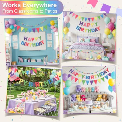 Pre-Strung Felt Happy Birthday Banner Pastel Garland Set - color: Macaron