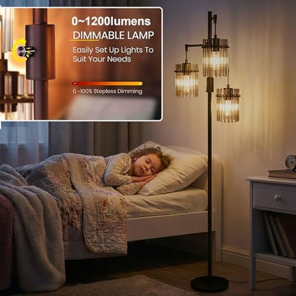 Dimmable Black Crystal Standing Farmhouse Tree Floor Lamp for Living Room - size: 66 inch Tall Black