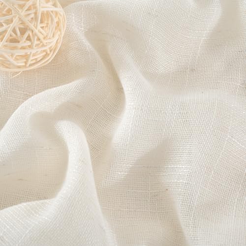 YoungsTex Linen Semi Sheer Curtains 45 Inches Long 2 Panels Set - color: Ivory White, size: 42"W x 45"L (Pack of 2)