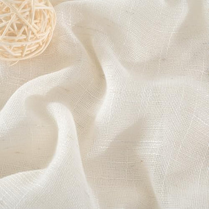 YoungsTex Linen Semi Sheer Curtains 45 Inches Long 2 Panels Set - color: Ivory White, size: 42"W x 45"L (Pack of 2)