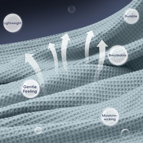 PHF 100% Cotton Waffle Blanket Lightweight Breathable, Queen, Dusty Blue - color: Dusty Blue, size: Queen(90" x 90")