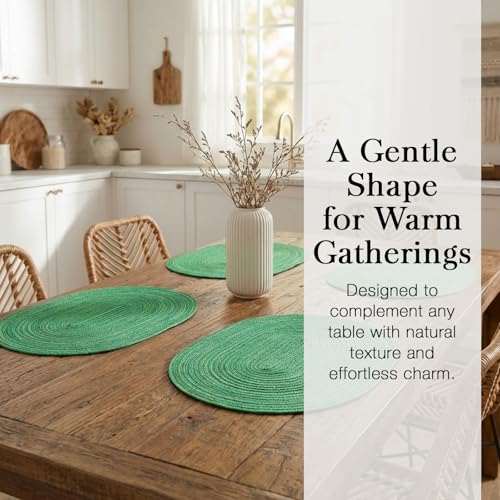 Placemats Set of 4, Woven Oval Braided Dining Table Mats(Green Shine) - color: Green Shine, size: 4 pcs
