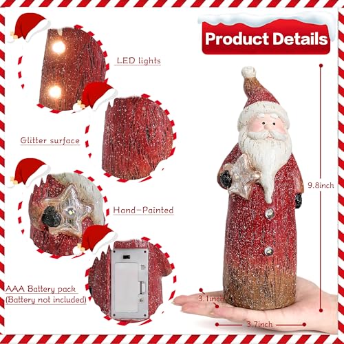 Smadeer Santa Claus Statue, Christmas Decorations Indoor with LED Lights Winter Santa Claus Holiday Decor for Shelf Desk Mantle Home Room, Resin Sculpture with Timer, Xmas New Year Gift - color: Santa