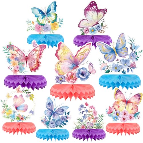 9-Piece Butterfly Table Centerpieces Set Honeycomb Spring Birthday Party Decorations Butterfly Theme Decor for Birthday Baby Shower - color: Colour Butterfly