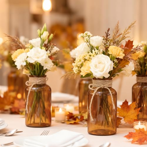 12 Pack Mason Jar Vases for Centerpieces, Amber Glass Flower Vase - color: Amber