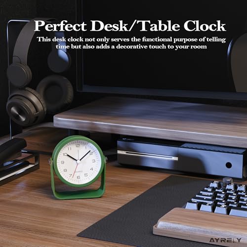 AYRELY® 3.5" Small Analog Travel Alarm Clock, Battery Operated Desk Clock - color: Dark Green
