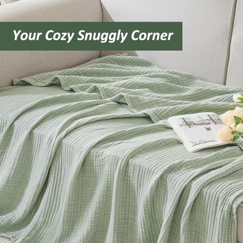 EMME Muslin Cotton Blanket Adults Heather Sage Green Throw XL 50"x70" - color: 09 - Sage Green, size: Large Throw (50" X 70")