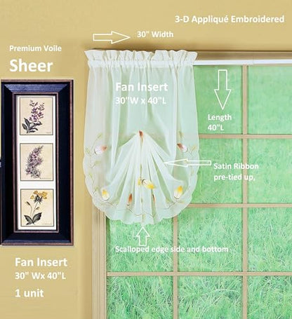 Today's Curtain,Vineyard 3-D Appliqué,Fan Insert, Ecru, 30" W x 40" L - color: Ecru, size: 30"W x 40"L (Pack of 1)