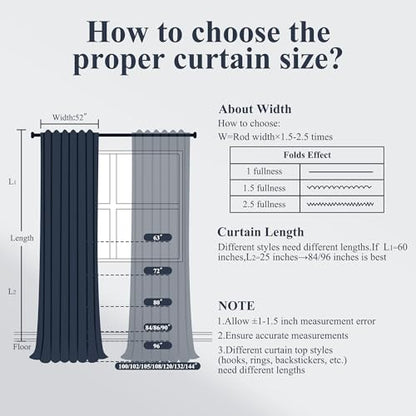 BOODII Linen Curtains 102 Inch Long for Living Room Navy Blue 2 Panels - color: Navy Blue, size: 52"W x 102"L (Pack of 2)
