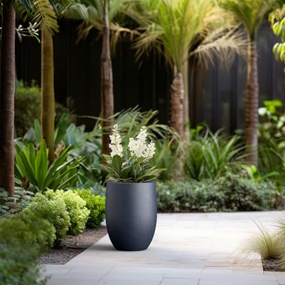 Kante Accent Round Curved Charcoal Concrete Planter 12.6" Dia, Outdoor - color: Charcoal, size: 16.5 Inch Tall