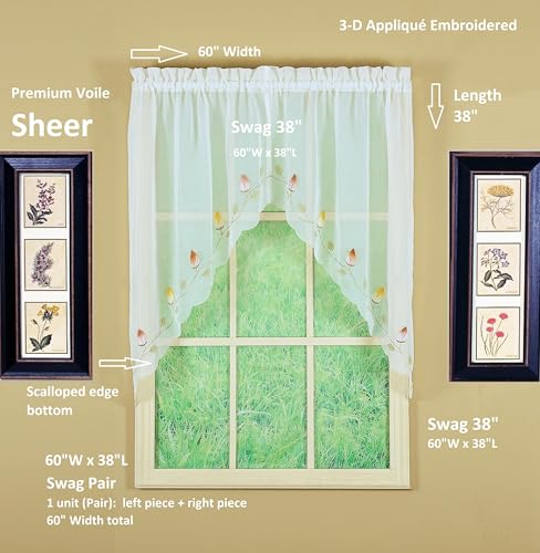 Today's Curtain,Vineyard 3-D Appliqué,Swag 38", Ecru, 60" W x 38" L - color: Ecru, size: 60"W x 38"L (Pack of 1)