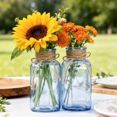 12 Pack Mason Jar Vases for Centerpieces, Blue Glass Flower Vase - color: Blue