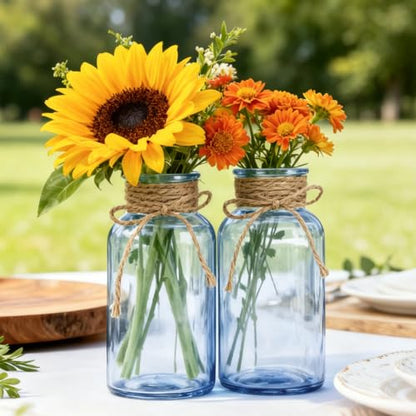 12 Pack Mason Jar Vases for Centerpieces, Blue Glass Flower Vase - color: Blue