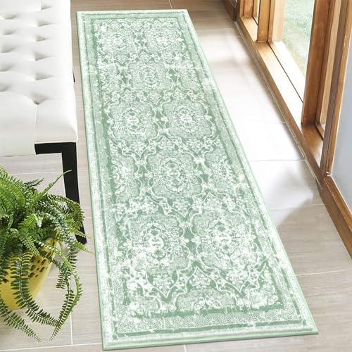 Vaukki Hallway Runner 2x6 ft, Green Vintage Shaggy Soft Kitchen Rug - color: Green, size: 2' x 6'(Runner)