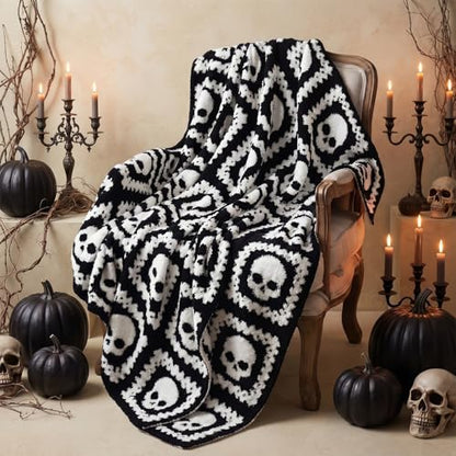 Halloween Halloween Gothic Skull Blanket Reversible Goth Knit Throw Blanket - color: Black and White, style: Halloween Ghost Blanket