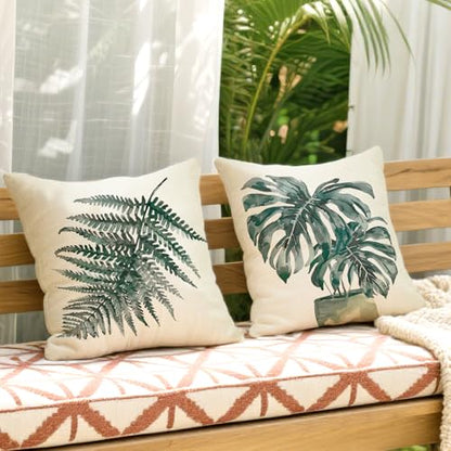 Fahrendom Tropical Plant Decorative Throw Pillow Covers 18x18 Set of 4 - color: Ferns