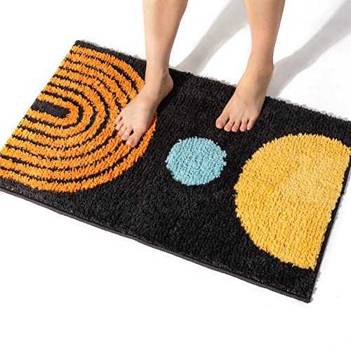 Boho Bathroom Rugs Non-Slip Abstract Bath Rugs Microfiber Cute Mat Black Washable for Tube/Washbasin/Toilet (Black-Moon, 16"X24") - color: Black-moon, size: 1'4" x 2' (Oblong)