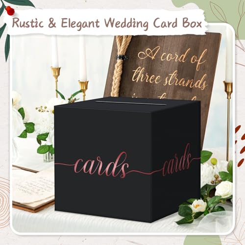 QIKSION Elegant Black Card Box for Party, Rose Gold Foil Wedding Card Box - color: Black and Rose Gold Foil