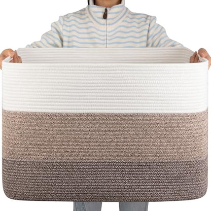 OIAHOMY 108L Extra Large Blanket Basket Dog Toy Basket radient Dark Brown - color: Gradient Dark Brown