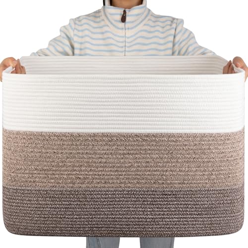 OIAHOMY Blanket Basket Laundry Basket Dog Toy Basket 108L Dark Brown - color: Gradient Dark Brown, size: 25”x16”x16”