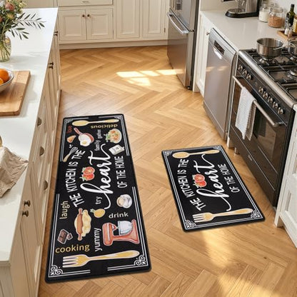 Yamaziot Anti Fatigue Kitchen Rug Set of 2, Non-Slip Cushioned Floor Mats - color: Black, size: 20"x32"+20"x59"