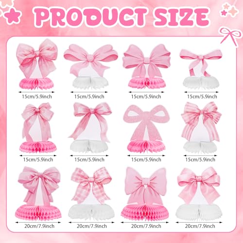 12 Pcs Pink Bow Honeycomb Centerpieces for Birthday Party Decor - style: Pink Bow
