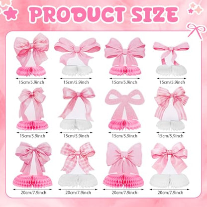 12 Pcs Pink Bow Honeycomb Centerpieces for Birthday Party Decor - style: Pink Bow