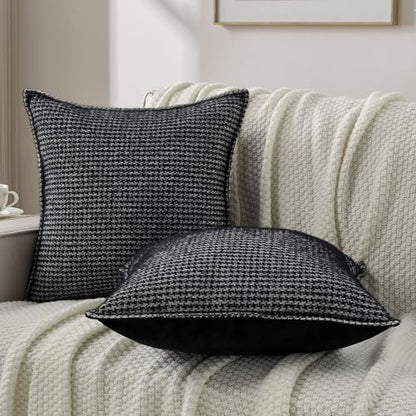 FUTEI Pack of 2 Chenille Throw Pillow Covers 16x16 Inch, Black - color: Black, size: 16" x 16" (Pack of 2)