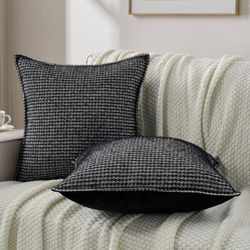 FUTEI Pack of 2 Chenille Throw Pillow Covers 26x26 Inch, Black - color: Black, size: 26" x 26" (Pack of 2)