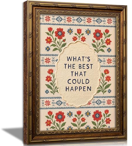 Vintage Gold Framed Bohemia Floral Wall Art, Embroidered Style Canvas Print - color: Bohemia Floral, size: 11"LX9"W