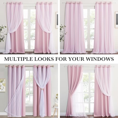 Light Pink Blackout Curtains with White Sheer Overlay for Girls Bedroom - color: Light Pink, size: 52"W x 63"L (Pack of 2)