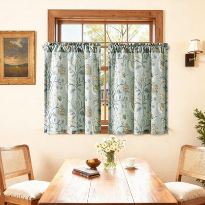 Leeva Floral Kitchen Window Curtains, Farmhouse Style Print Linen Look Cafe Curtains, Grey, 30 x 30 Inch, 2 Panels Set - color: *M11, size: 30"W x 30"L (Pack of 2)
