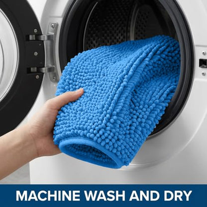 Bathroom Rugs Sets 2 Piece,Super Absorbent Chenille Bath Mats and U-Shaped Toilet Rug,Strong PVC Non Slip Backing,Microfiber Washable Dry Quickly Bath Mats for Bathroom(20"x32"+20"x20"U, Calm Blue) - color: Calm Blue
