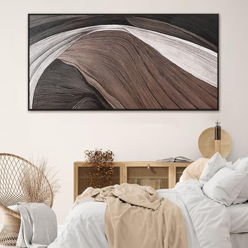 Large Framed Abstract Black And White Wall Art For Living Room 29 X 58 - color: SaddleBrown black, size: 58"L x 29"W