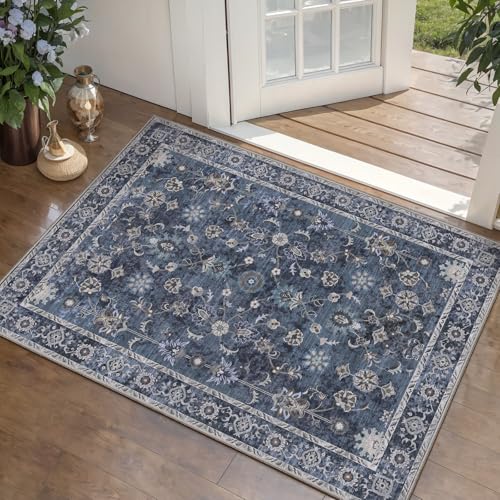 Tangsoo 2x3 Small Throw Rugs for Entryway,Washable Entry Rug Non Slip - color: Distressed Blue Black, size: 2' X 3' (Rectangular)