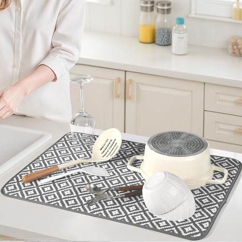 Large Dish Drying Mat 2 Pack,Cloth Tapete Escurridor De Platos,Xl - color: Dark Gray 2P 24*18